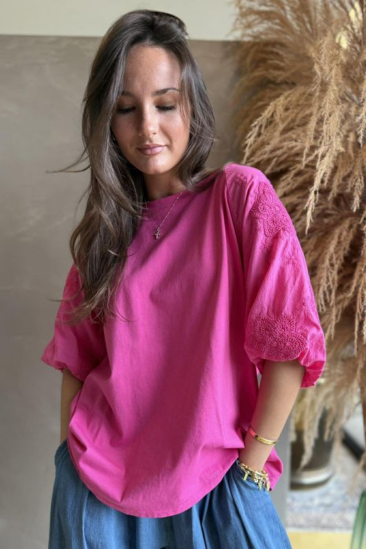 Atik Bubble Sleeve Top Hot Pink 